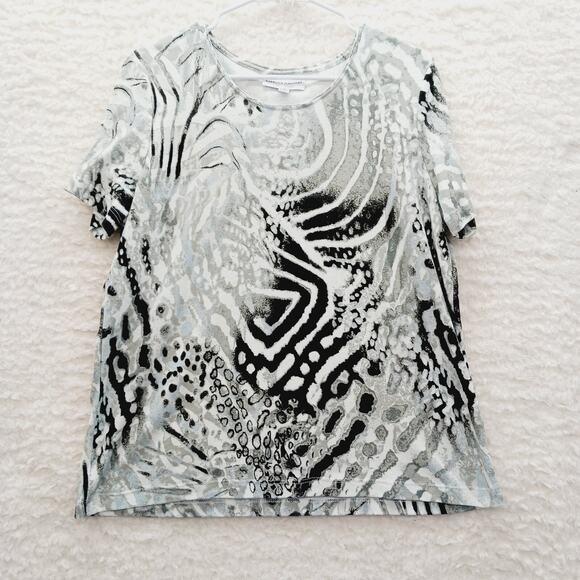 Rebecca Malone Tops - T-Shirt Size L Black White Animal Mob Wife Glam Luxe Y2K Revival Zebra Casual